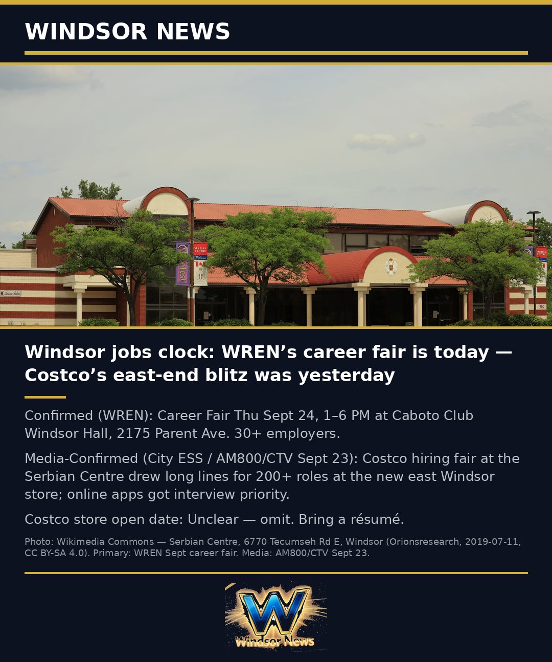 Windsor News card: WREN career fair Sept. 24; Costco hiring fair drew long lines