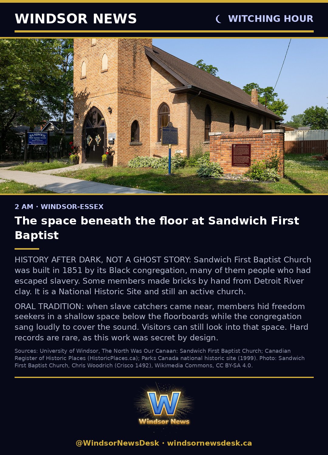 Windsor News card: The space beneath the floor at Sandwich First Baptist