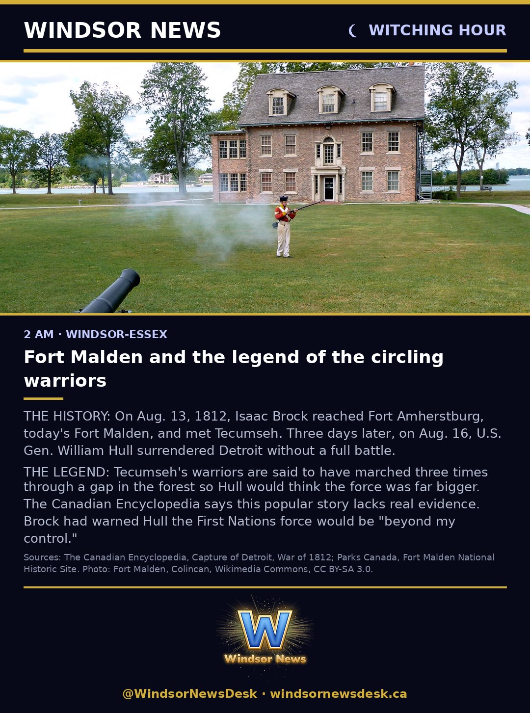 Windsor News card: Fort Malden and the legend of the circling warriors