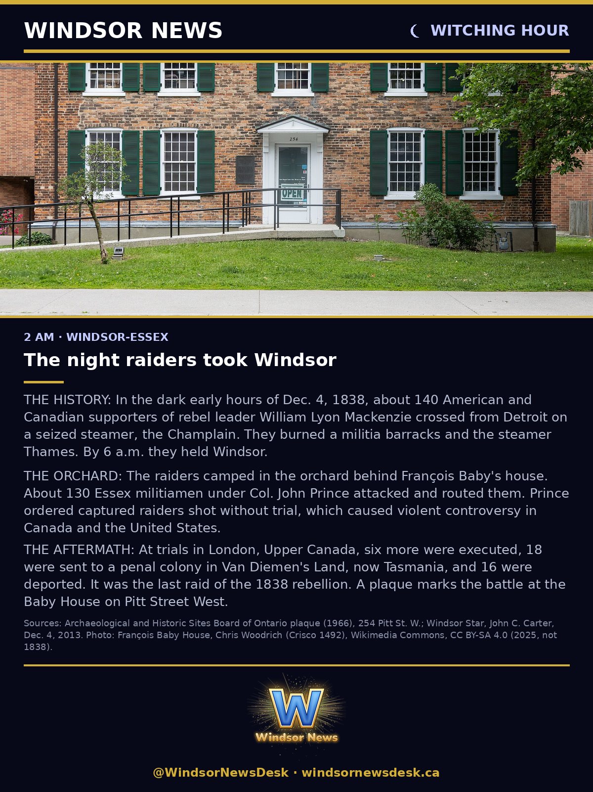 Windsor News card: Witching Hour - Dark History: The night raiders took Windsor