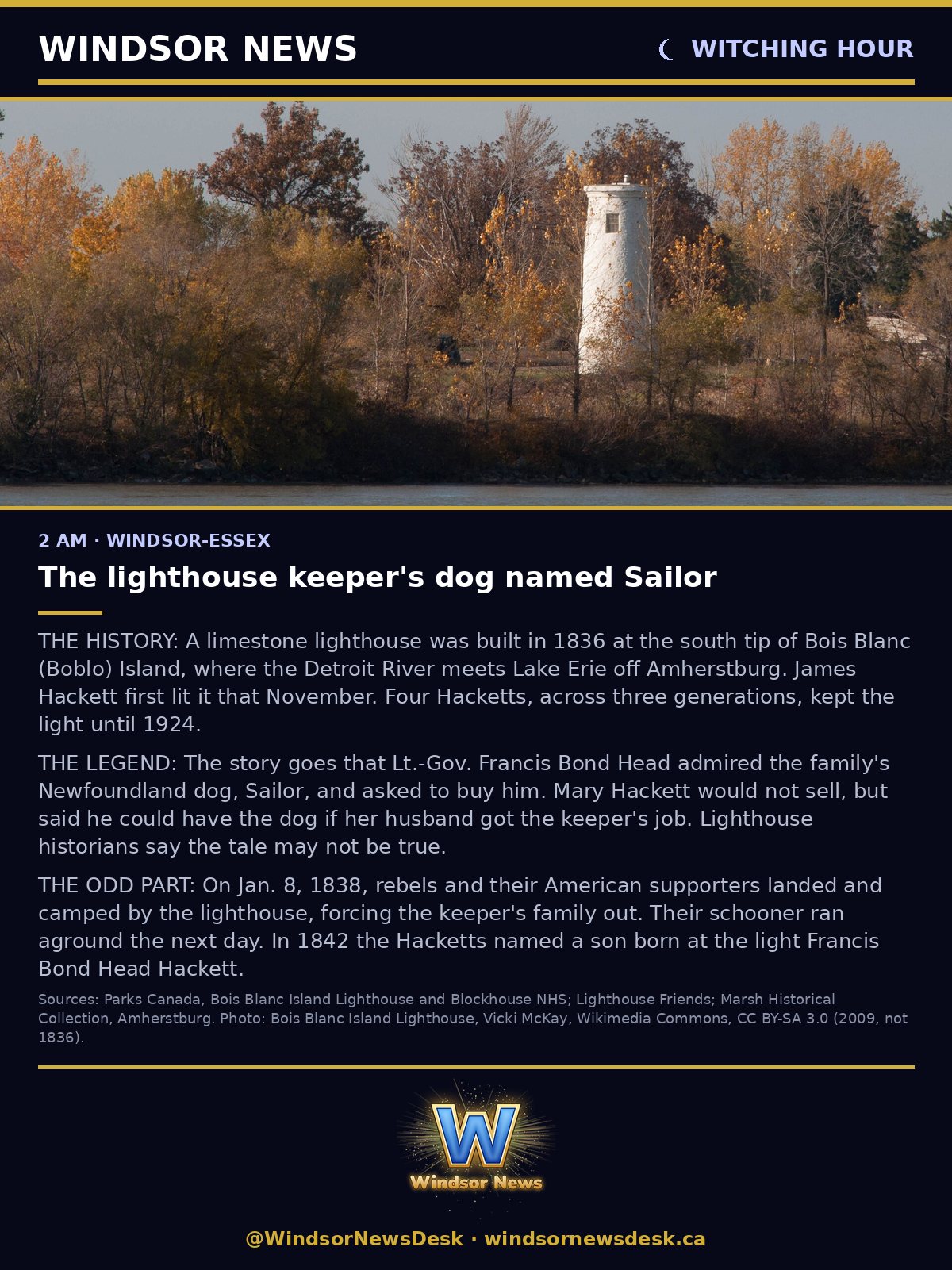 Windsor News card: Witching Hour - Legends: The lighthouse keeper's dog named Sailor