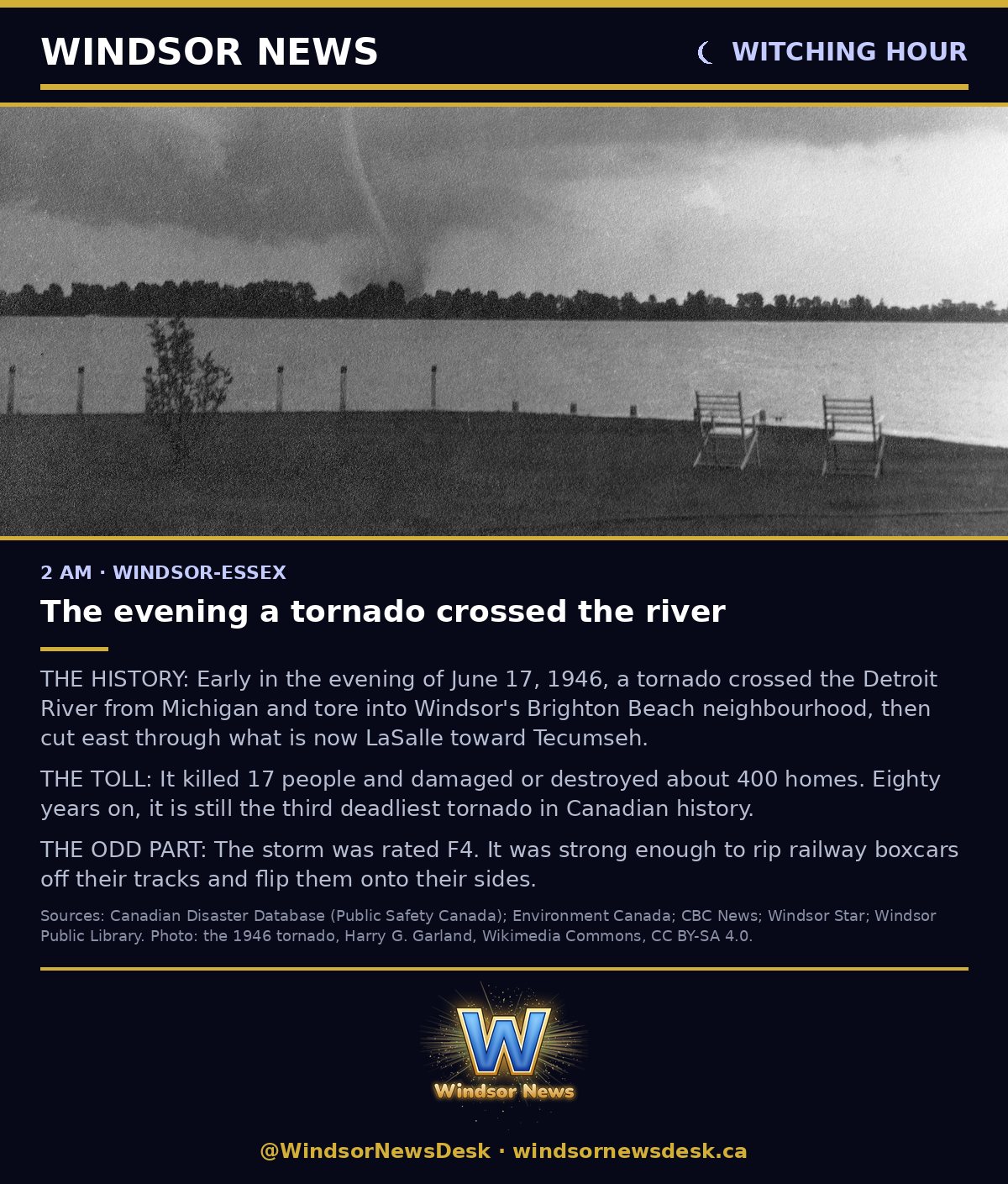 Windsor News card: Witching Hour - Dark History: The evening a tornado crossed the river
