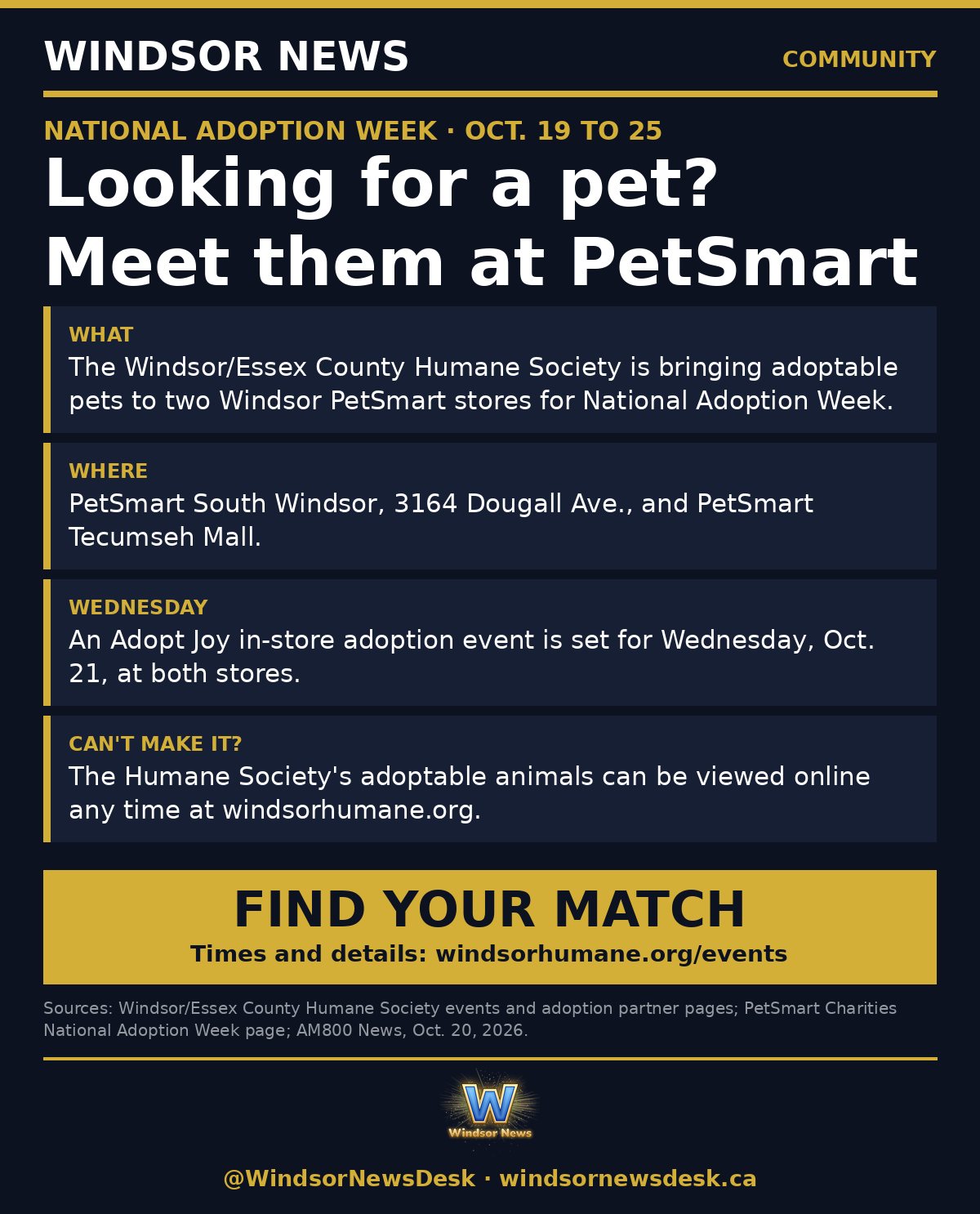 Windsor News card: National Adoption Week: meet Humane Society pets at two Windsor PetSmart stores