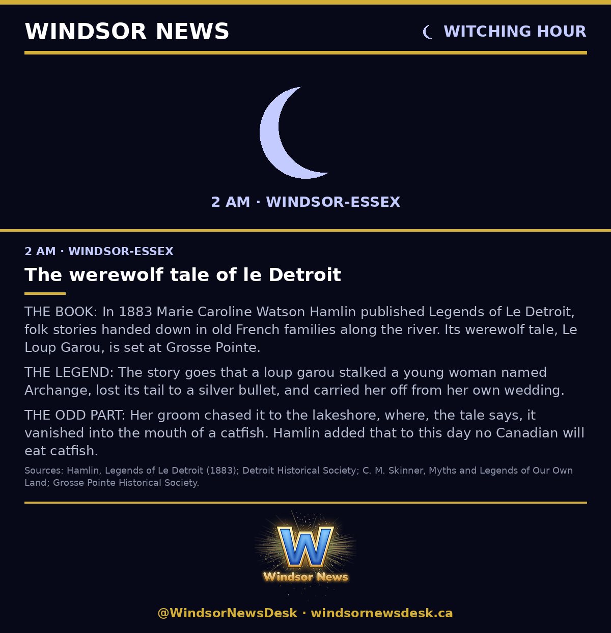 Windsor News card: Witching Hour - Legends: The werewolf tale of le Detroit
