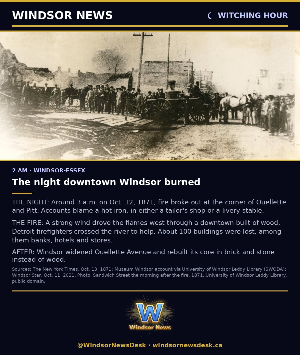 Windsor News card: Witching Hour - Dark History: The night downtown Windsor burned