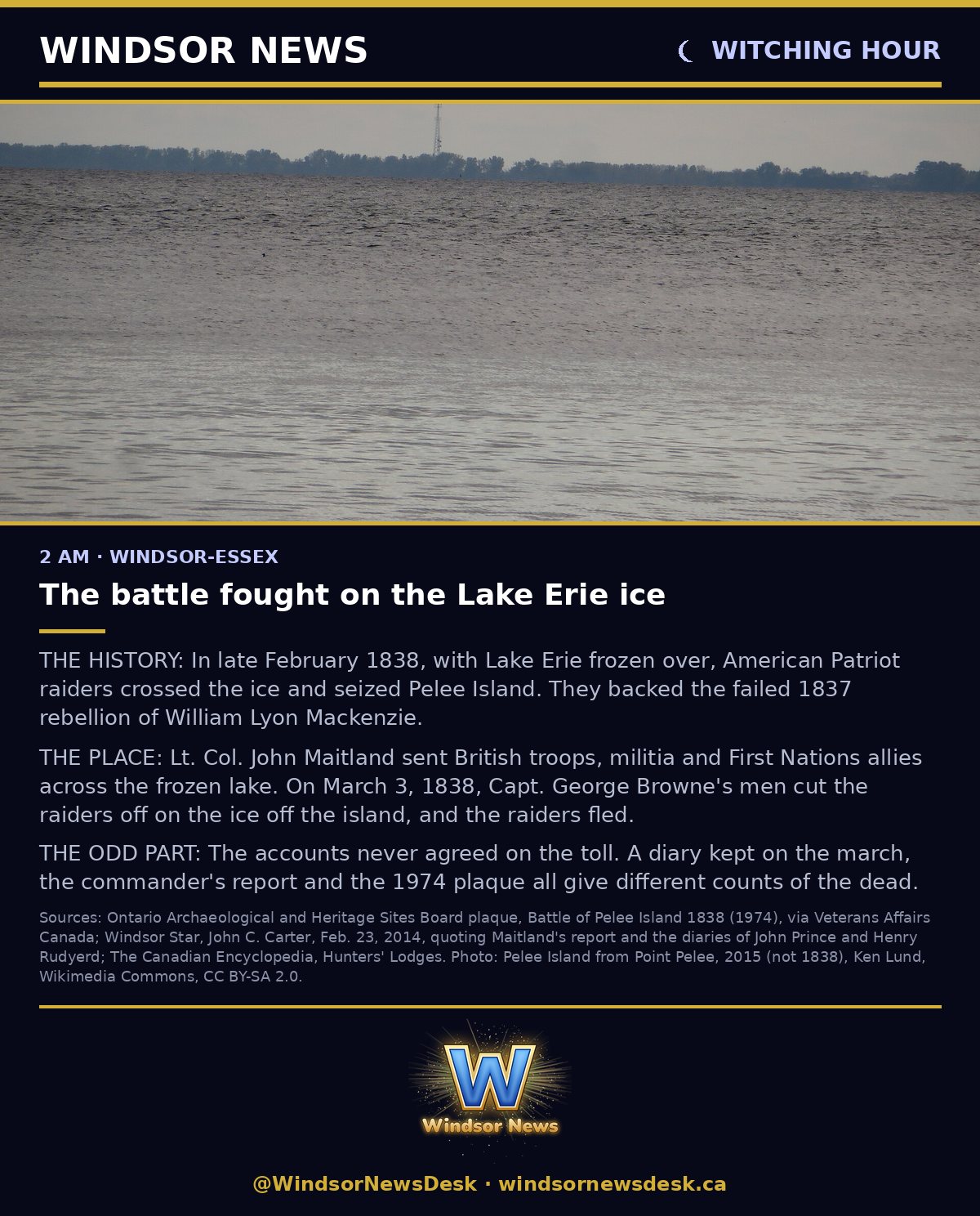 Windsor News card: Witching Hour - Dark History: The battle fought on the Lake Erie ice