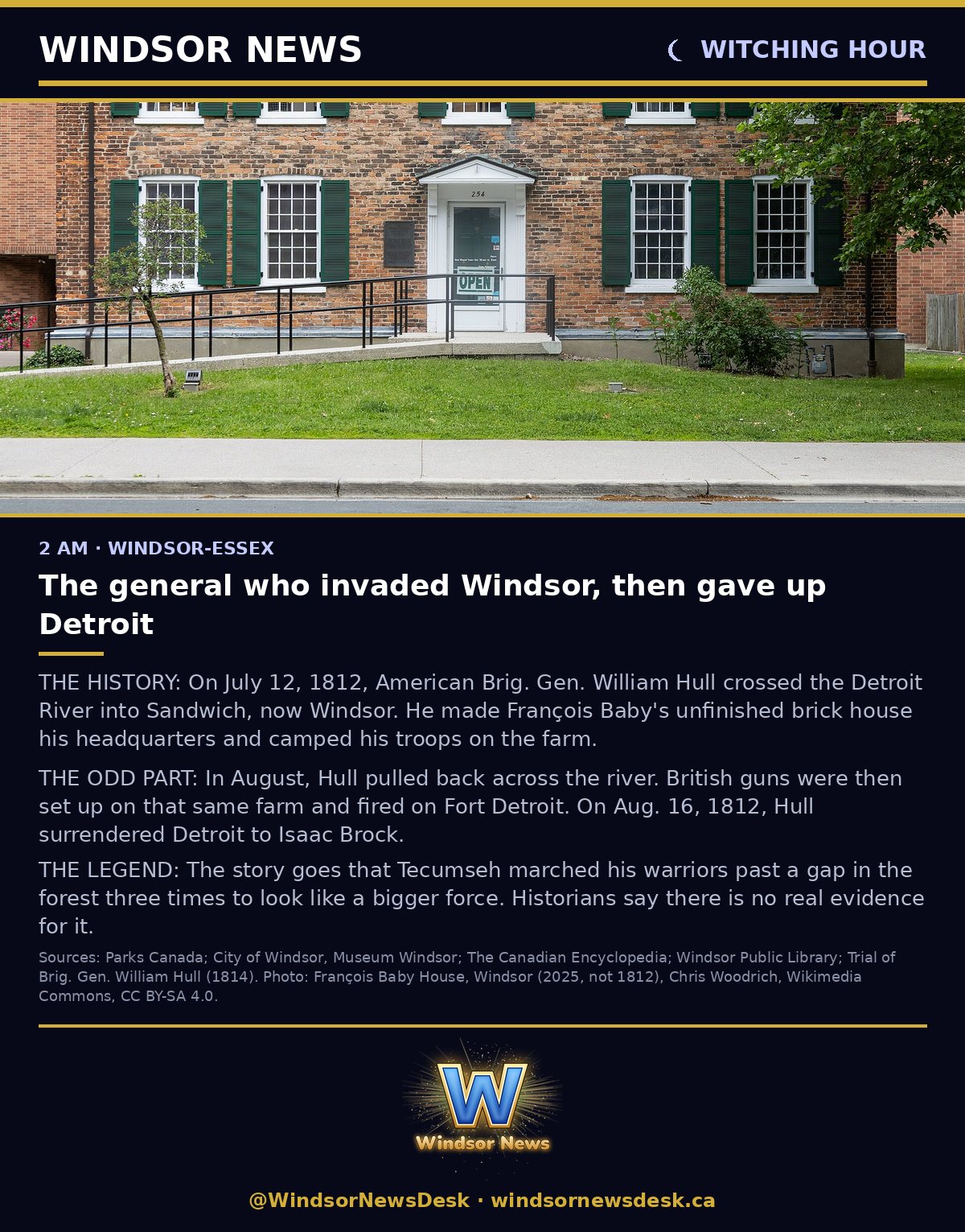 Windsor News card: Witching Hour - Strange History: The general who invaded Windsor, then gave up Detroit