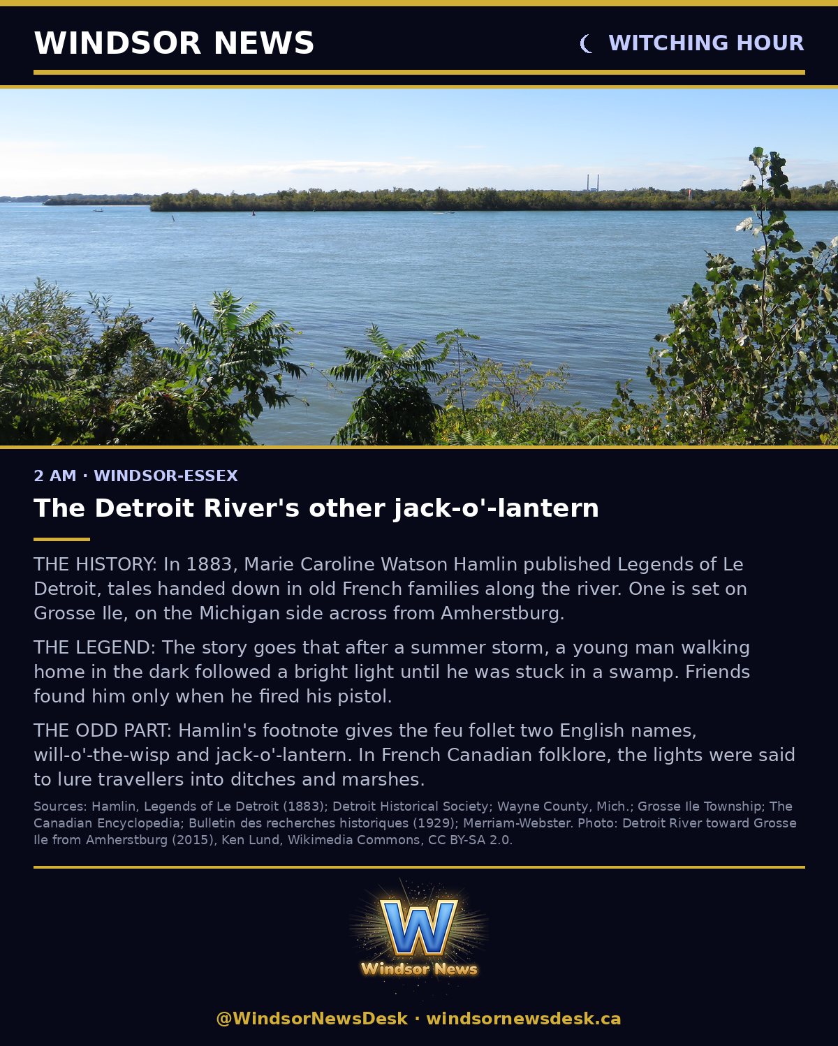 Windsor News card: Witching Hour - Legends: The Detroit River's other jack-o'-lantern